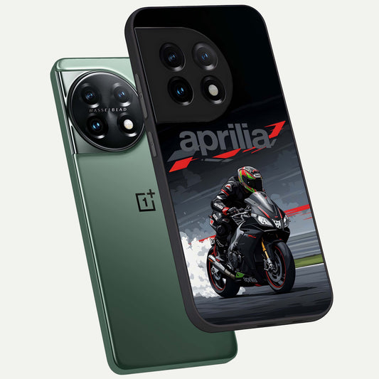  Dark Aprilla phone case For OnePlus 11 showing premium glass back cover with detailed artwork