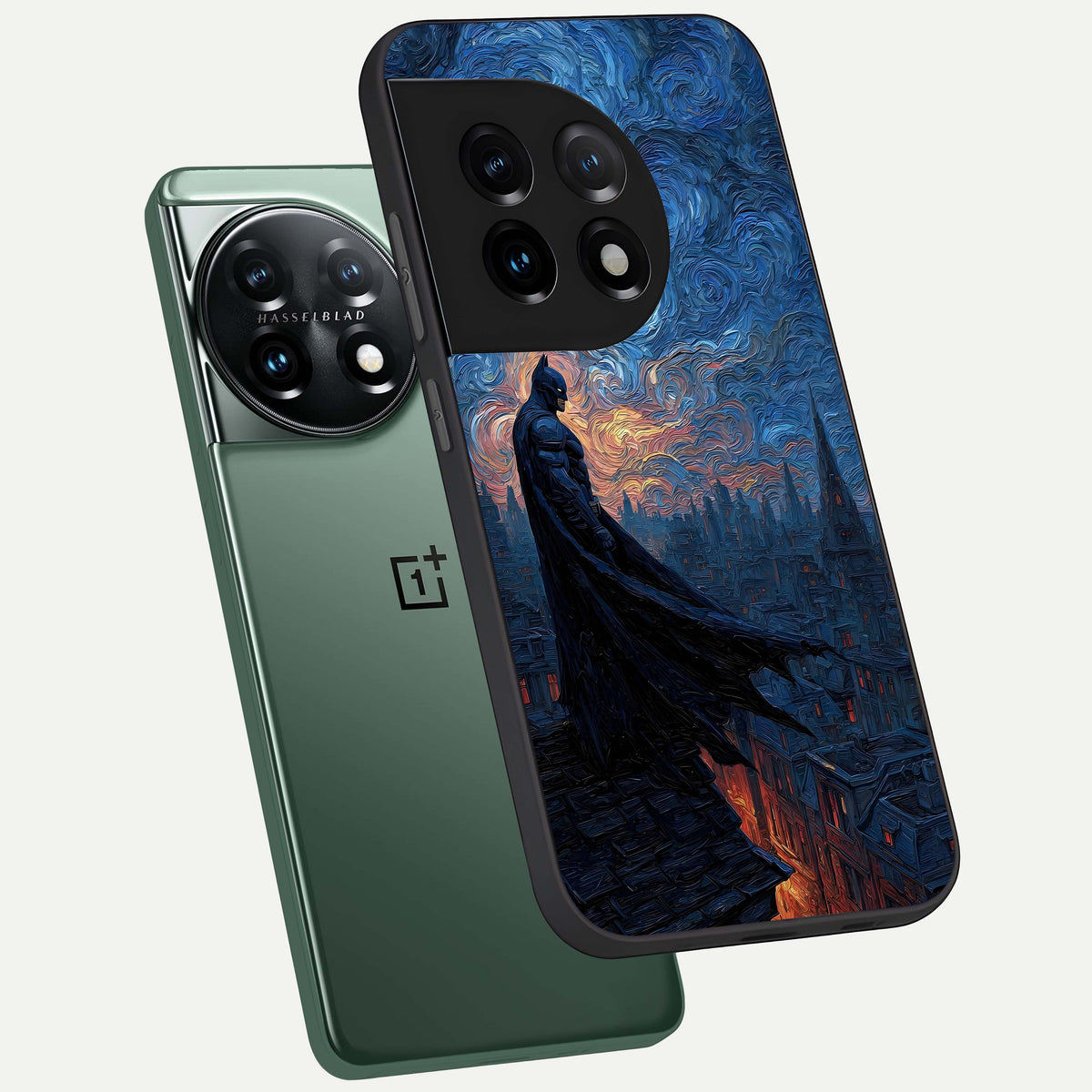  Dark Knight Dusk phone case For OnePlus 11 showing premium glass back cover with detailed artwork