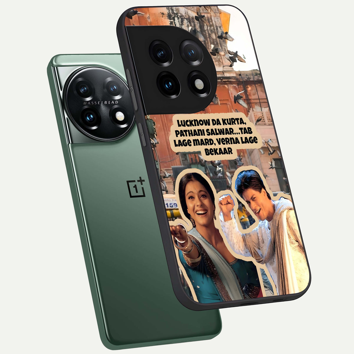  Desi Retro Vibes phone case For OnePlus 11 showing premium glass back cover with detailed artwork