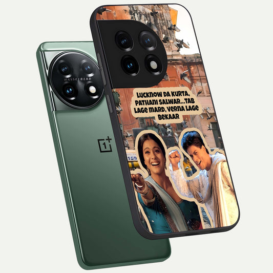  Desi Retro Vibes phone case For OnePlus 11 showing premium glass back cover with detailed artwork