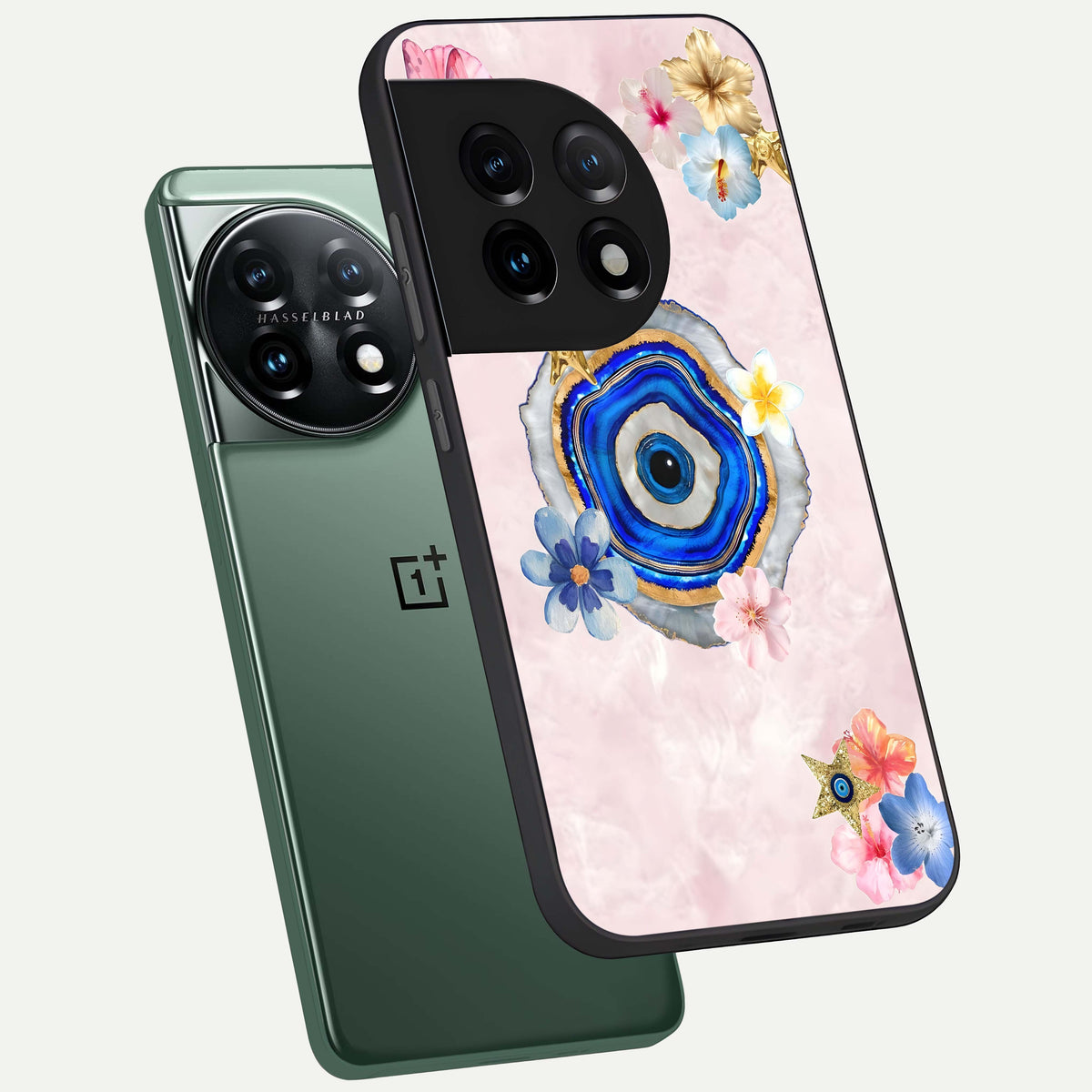  Divine Aura Bloom phone case For OnePlus 11 showing premium glass back cover with detailed artwork