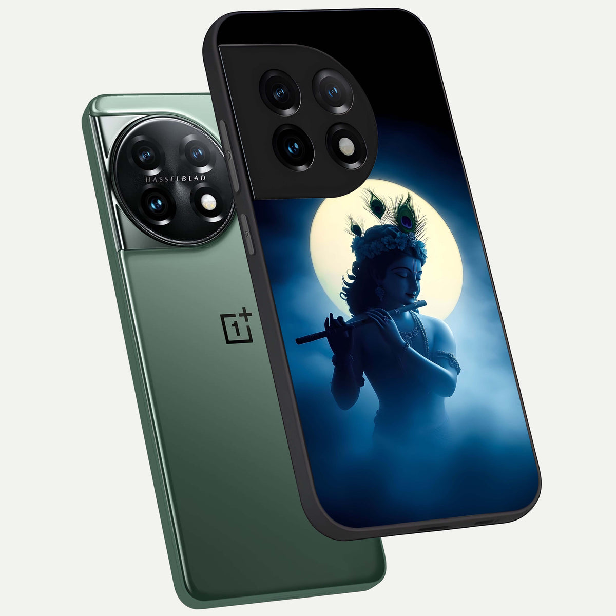  Divine Moon Flute phone case For OnePlus 11 showing premium glass back cover with detailed artwork