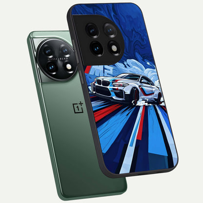  Drift Power Rush phone case For OnePlus 11 showing premium glass back cover with detailed artwork