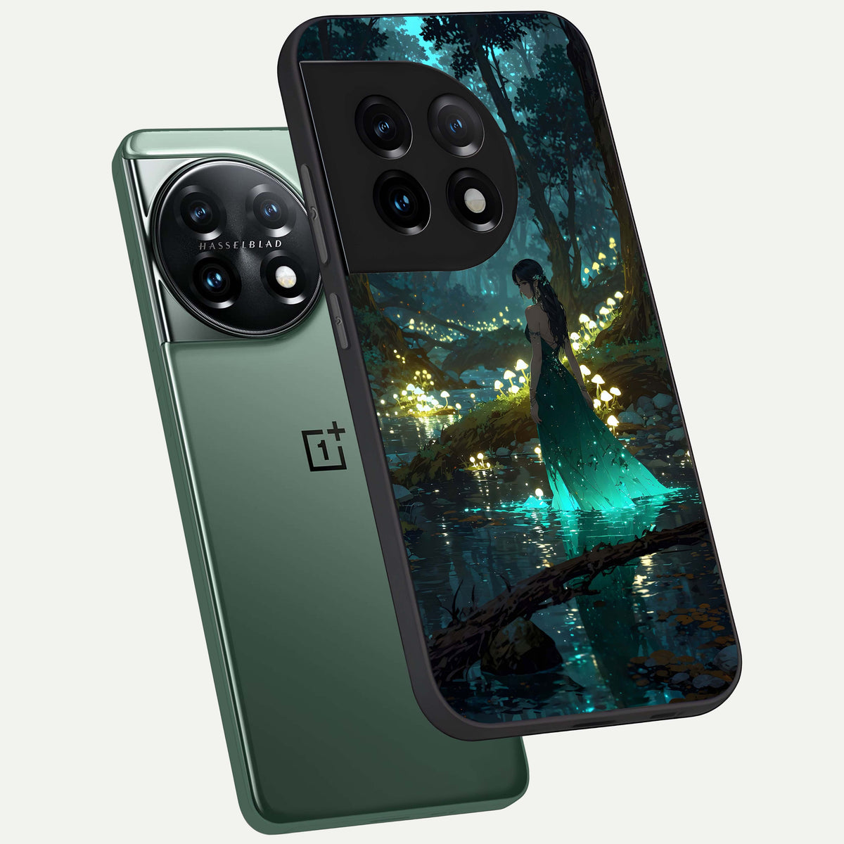  Enchanted Forest Glow phone case For OnePlus 11 showing premium glass back cover with detailed artwork