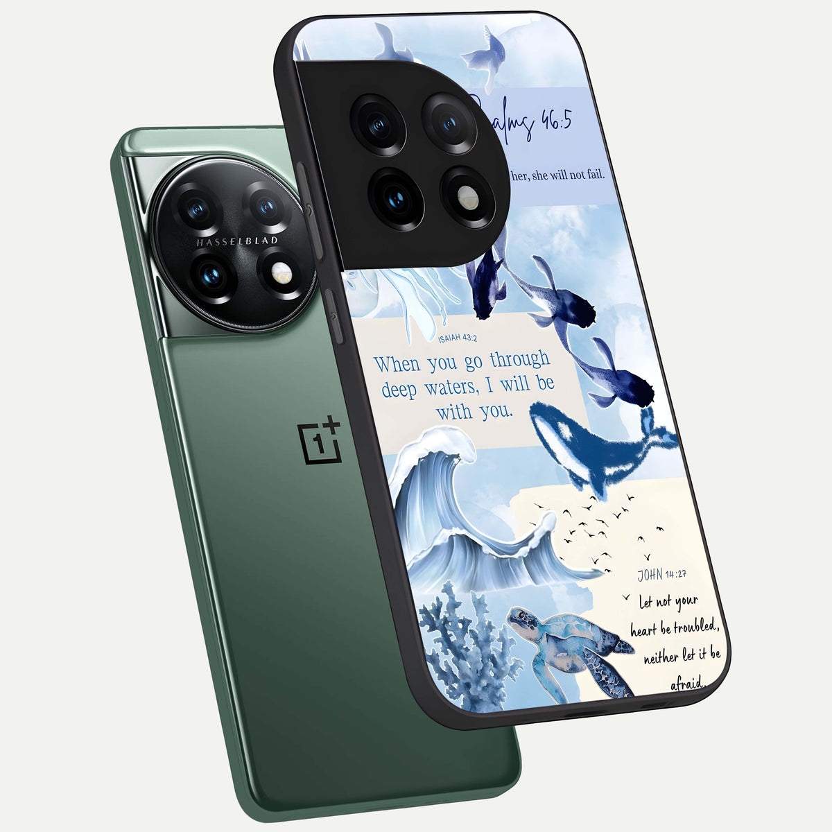  Faithful Ocean Promise phone case For OnePlus 11 showing premium glass back cover with detailed artwork