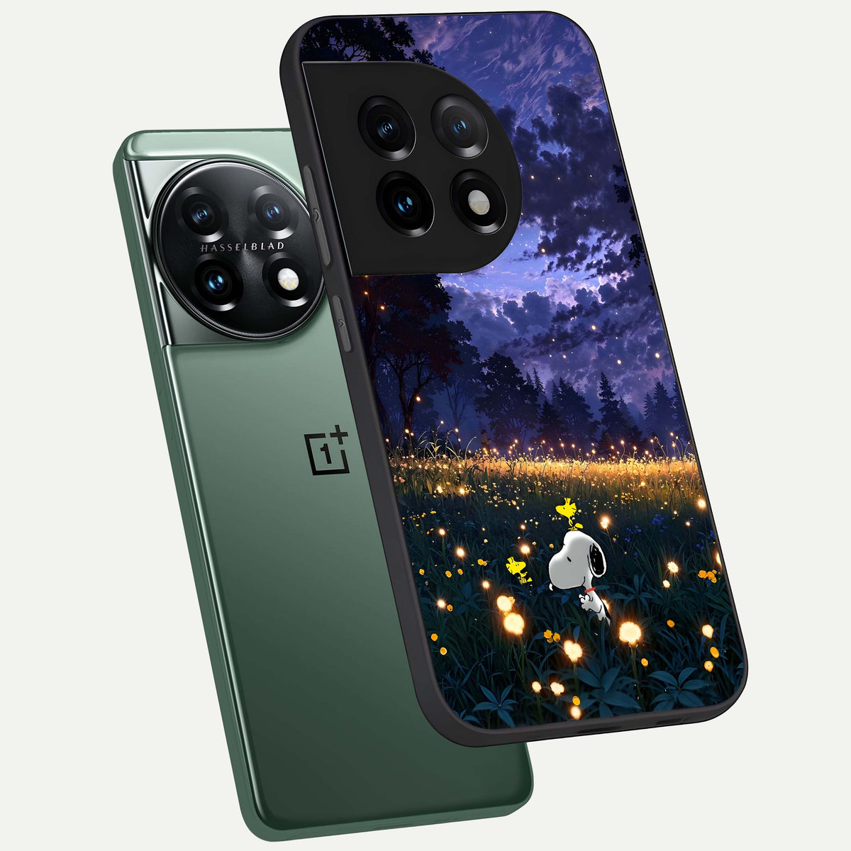  Firefly Meadow Magic phone case For OnePlus 11 showing premium glass back cover with detailed artwork