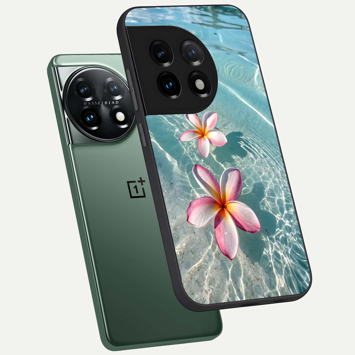  Floating Bloom Bliss phone case For OnePlus 11 showing premium glass back cover with detailed artwork