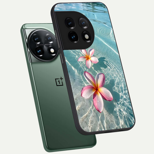  Floating Bloom Bliss phone case For OnePlus 11 showing premium glass back cover with detailed artwork