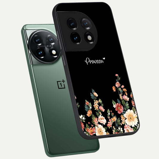  Floral Design Personalized Custom Name phone case For OnePlus 11 showing premium glass back cover with detailed artwork