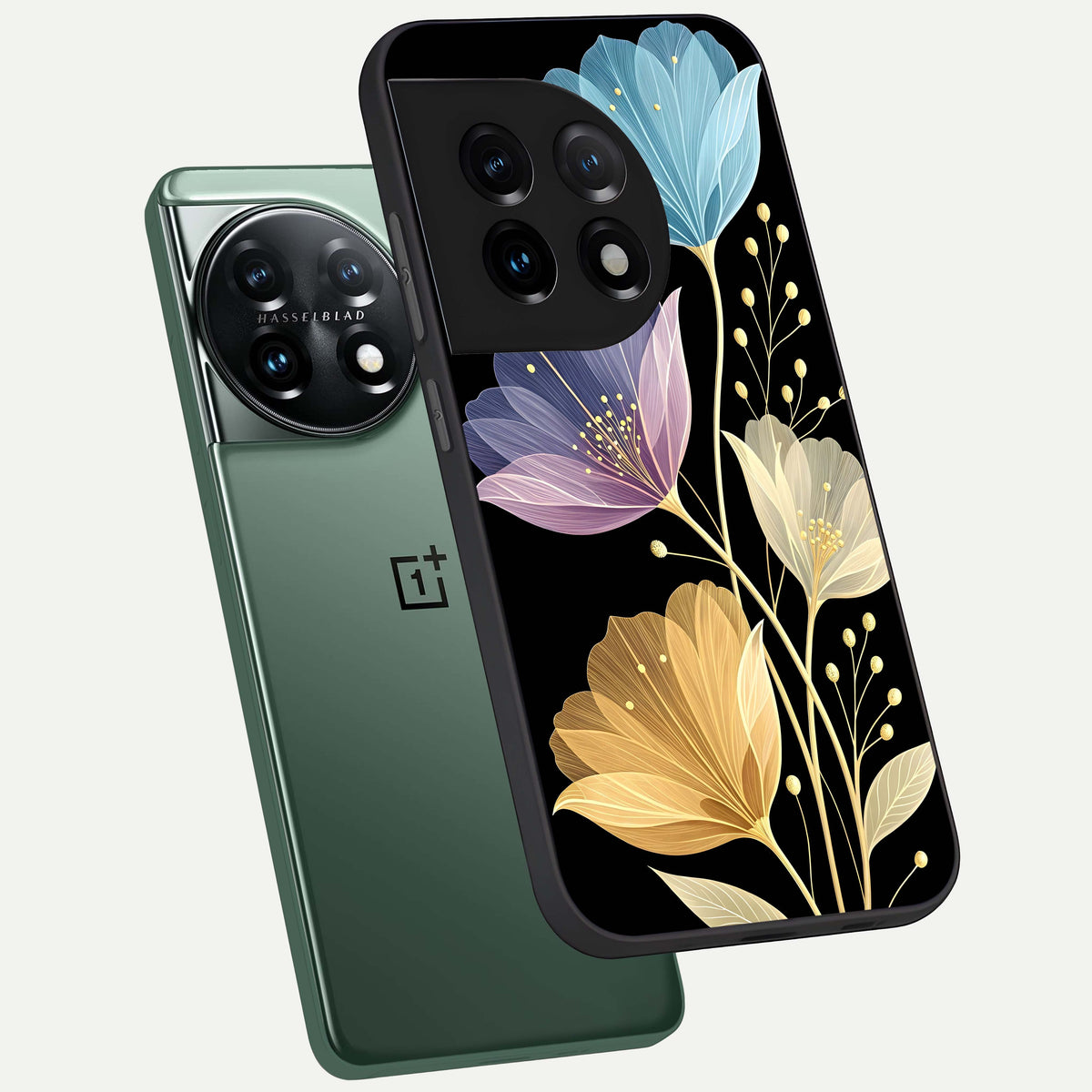  Flower Bloom Glow phone case For OnePlus 11 showing premium glass back cover with detailed artwork