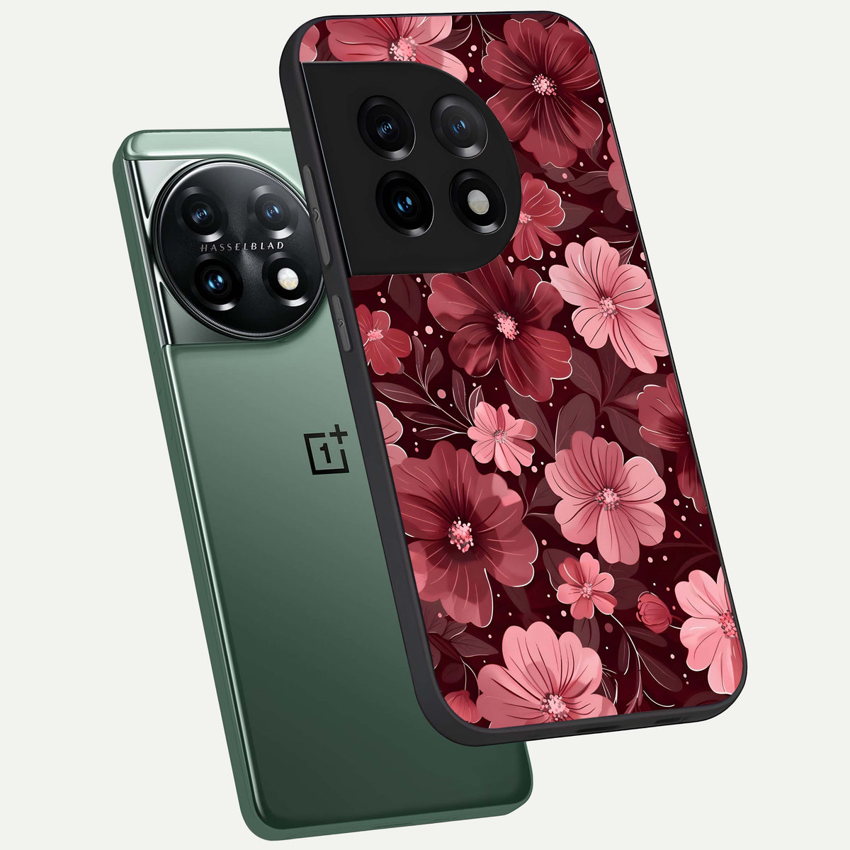  Flower Blush Bloom phone case For OnePlus 11 showing premium glass back cover with detailed artwork