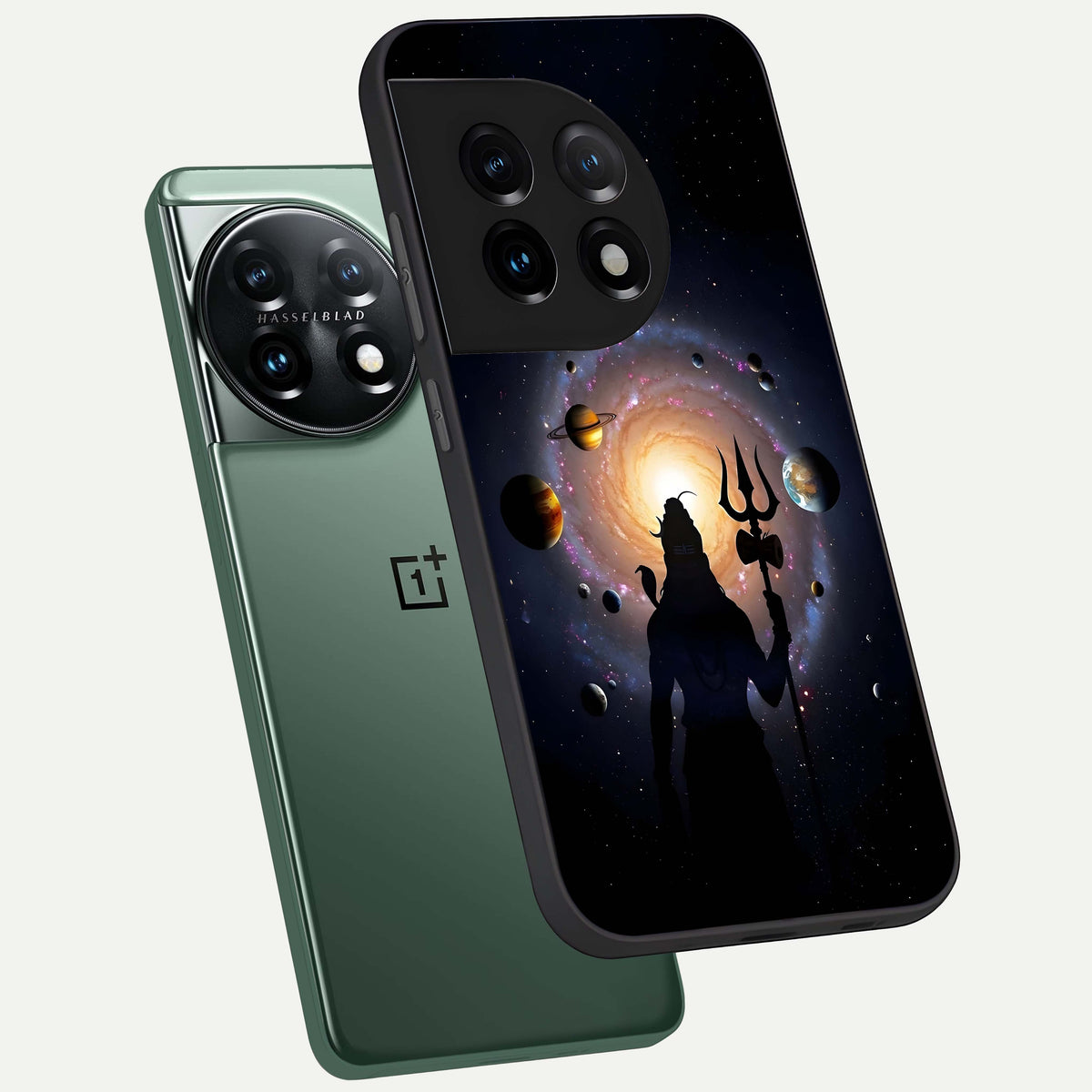  Galactic Shiva Vision phone case For OnePlus 11 showing premium glass back cover with detailed artwork