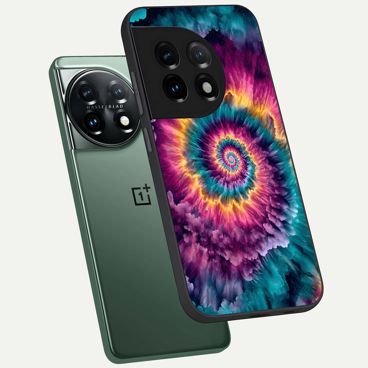  Galactic Spiral Burst phone case For OnePlus 11 showing premium glass back cover with detailed artwork
