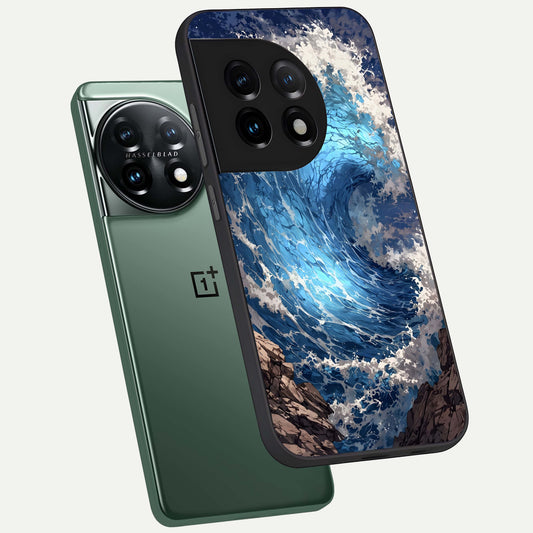  Giant Ocean Wave phone case For OnePlus 11 showing premium glass back cover with detailed artwork