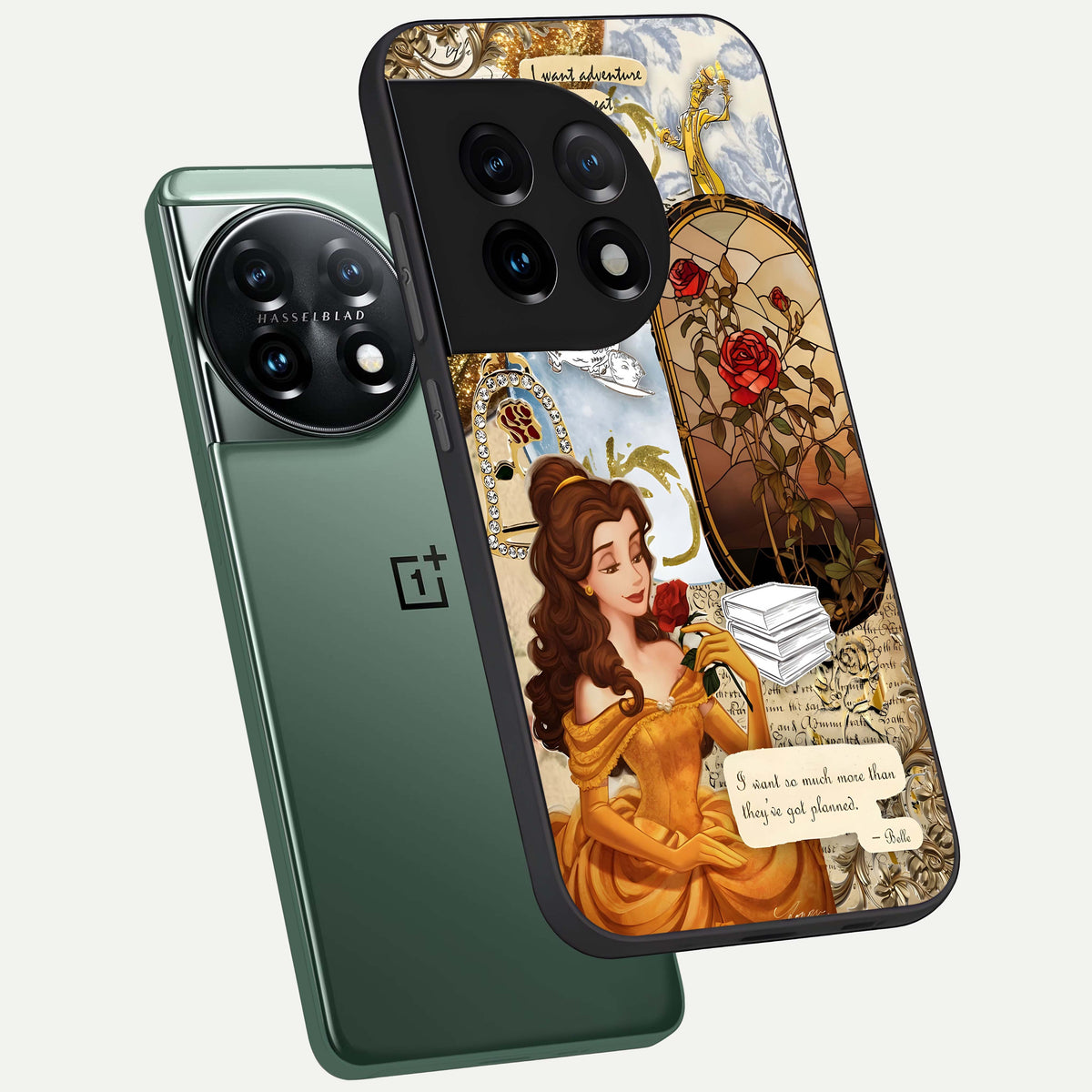  Golden Dream Belle phone case For OnePlus 11 showing premium glass back cover with detailed artwork