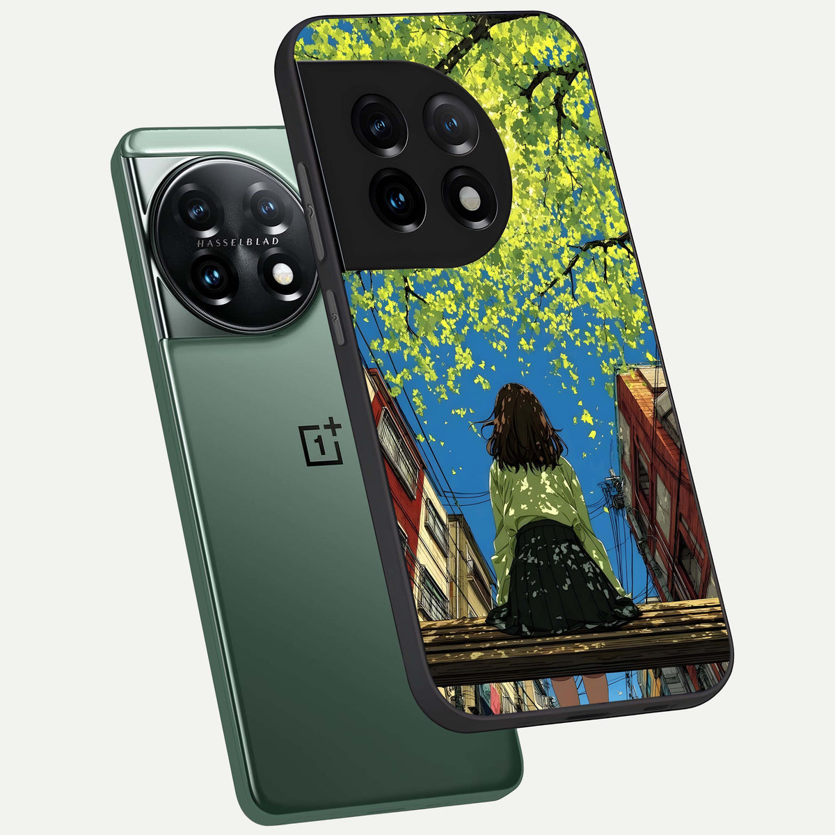  Golden Leaves Glow phone case For OnePlus 11 showing premium glass back cover with detailed artwork