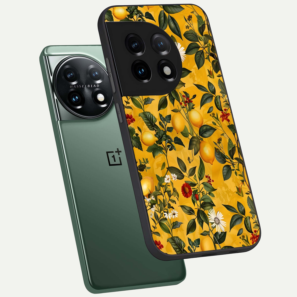  Golden Lemon Field phone case For OnePlus 11 showing premium glass back cover with detailed artwork