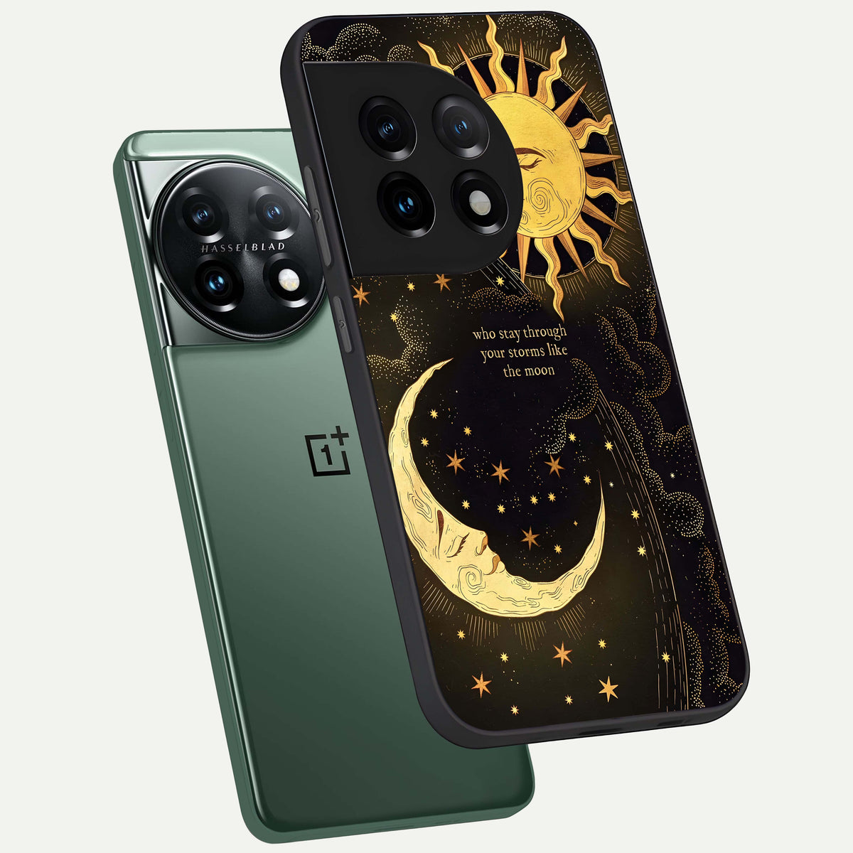  Golden Lunar Love phone case For OnePlus 11 showing premium glass back cover with detailed artwork