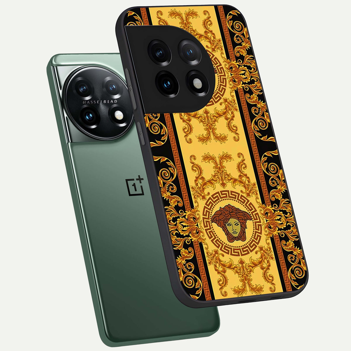  Golden Royal Heritage phone case For OnePlus 11 showing premium glass back cover with detailed artwork