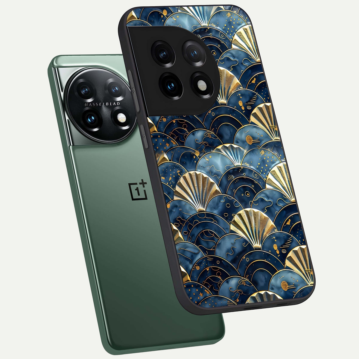  Golden Wave Luxe phone case For OnePlus 11 showing premium glass back cover with detailed artwork