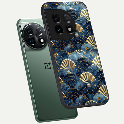  Golden Wave Luxe phone case For OnePlus 11 showing premium glass back cover with detailed artwork