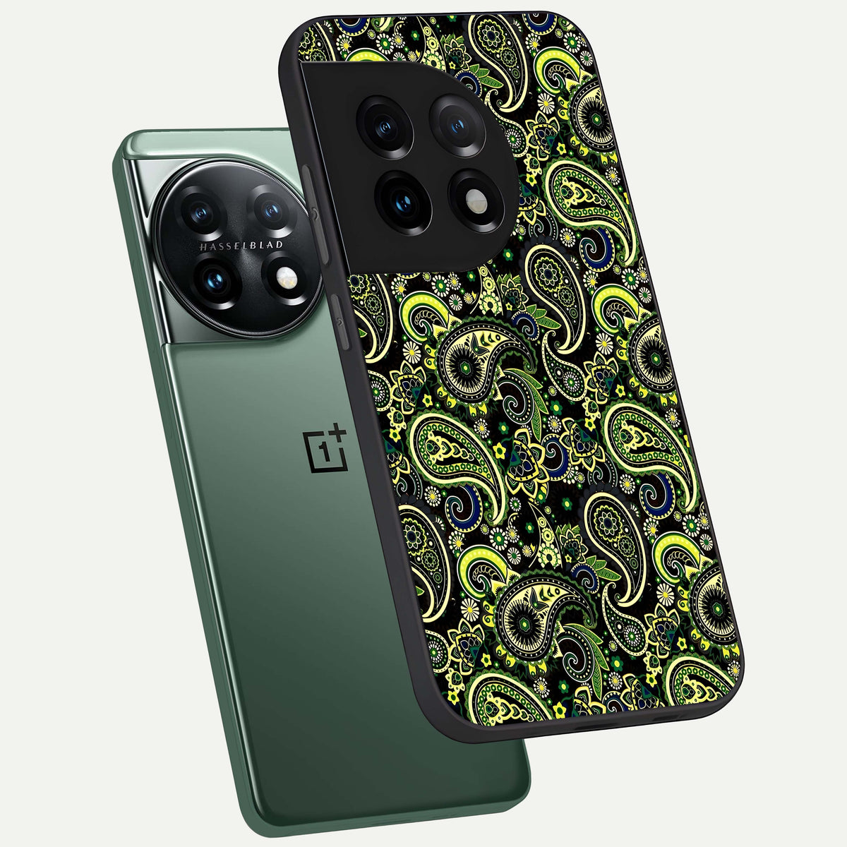  Green Lemon phone case For OnePlus 11 showing premium glass back cover with detailed artwork