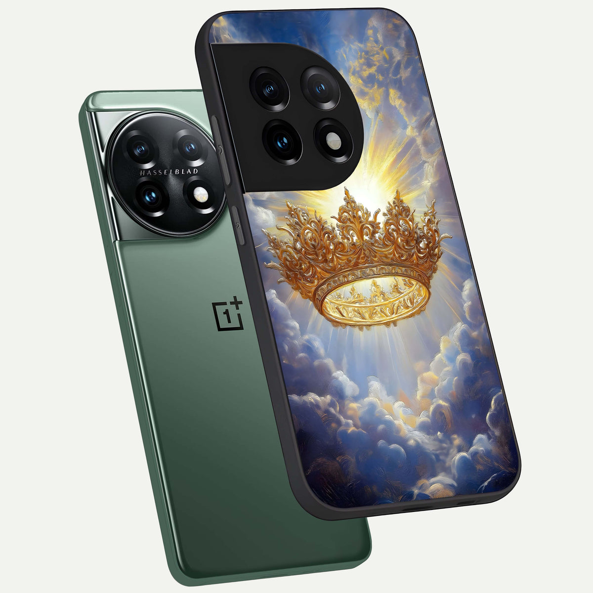  Heavenly Crown Light phone case For OnePlus 11 showing premium glass back cover with detailed artwork