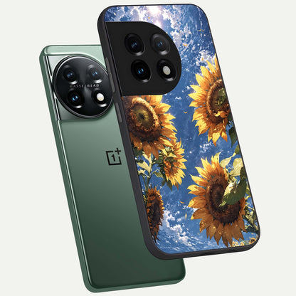  Heavenly Sunflower Rise phone case For OnePlus 11 showing premium glass back cover with detailed artwork