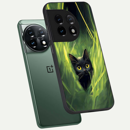  Hidden Cat Whisper phone case For OnePlus 11 showing premium glass back cover with detailed artwork