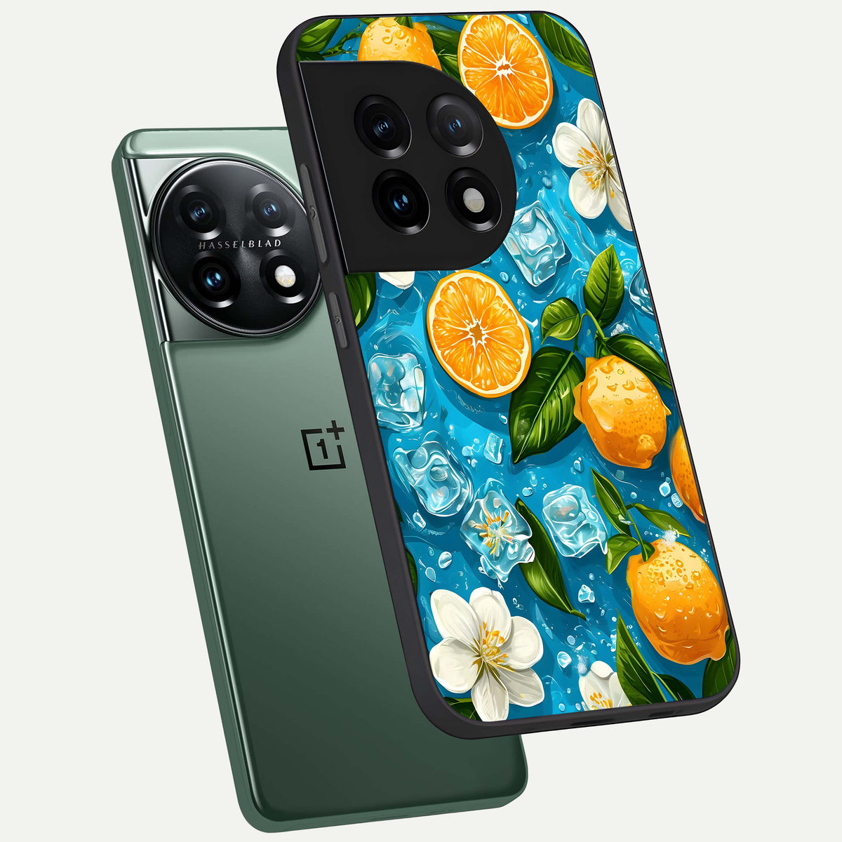  Ice Cube With Orange phone case For OnePlus 11 showing premium glass back cover with detailed artwork
