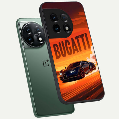  Inferno Bugatti Storm phone case For OnePlus 11 showing premium glass back cover with detailed artwork