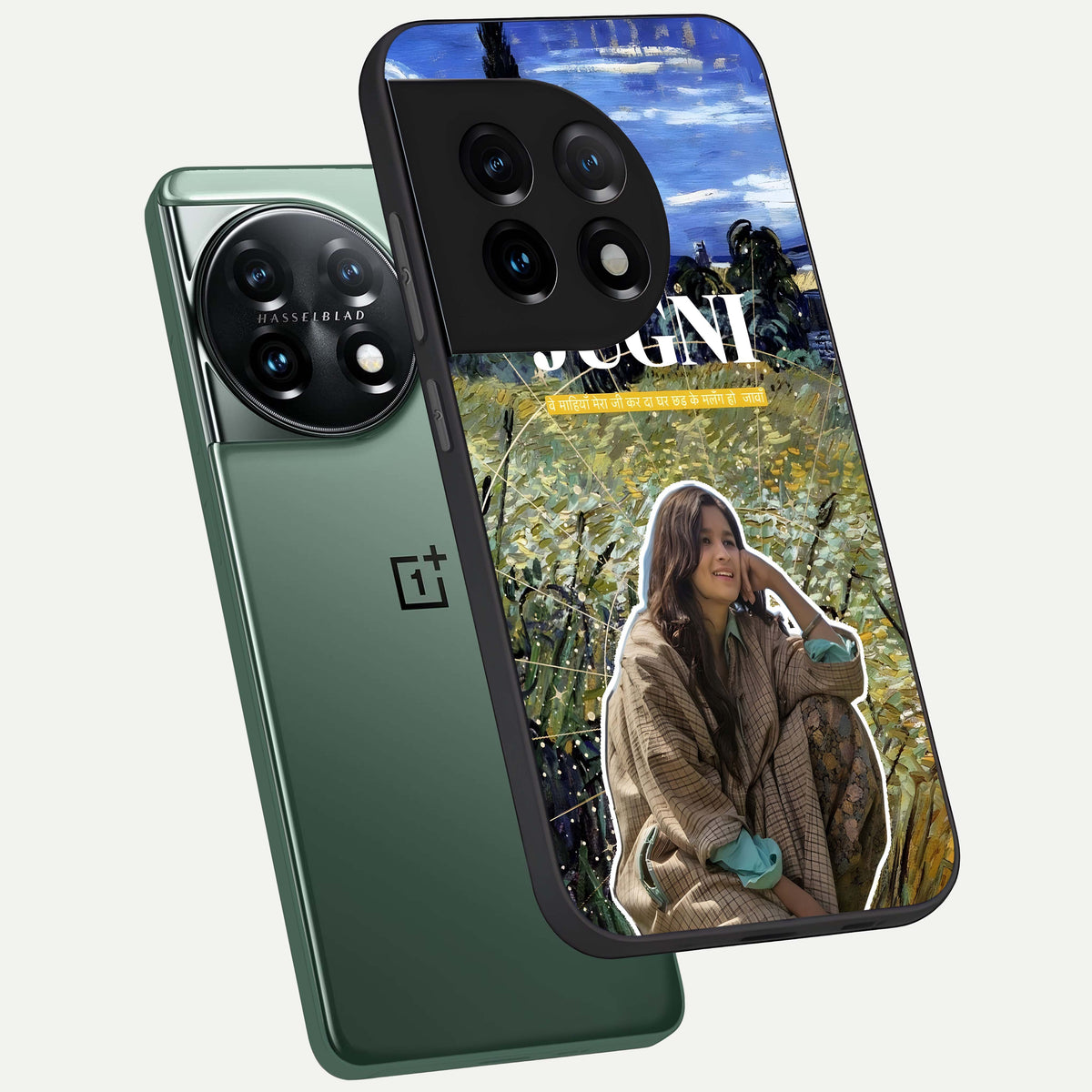  Jugni Soul Vibes phone case For OnePlus 11 showing premium glass back cover with detailed artwork