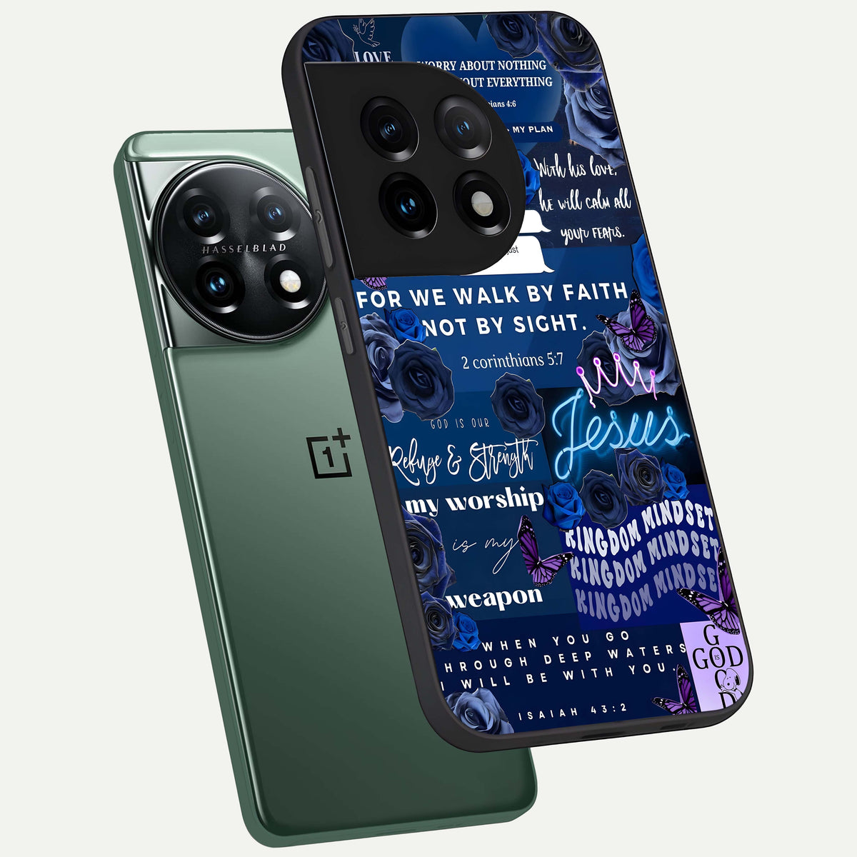  Kingdom Faith Glow phone case For OnePlus 11 showing premium glass back cover with detailed artwork