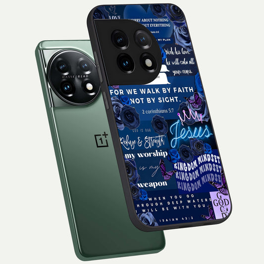  Kingdom Faith Glow phone case For OnePlus 11 showing premium glass back cover with detailed artwork
