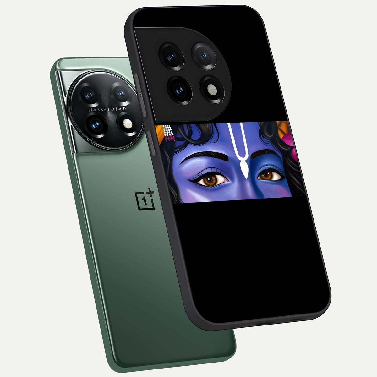  Krishna Eye phone case For OnePlus 11 showing premium glass back cover with detailed artwork
