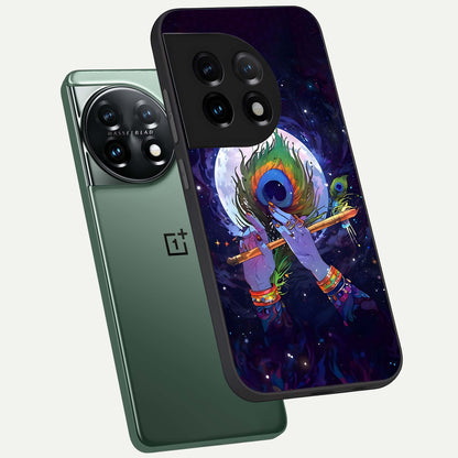  Krishna Hands Art phone case For OnePlus 11 showing premium glass back cover with detailed artwork