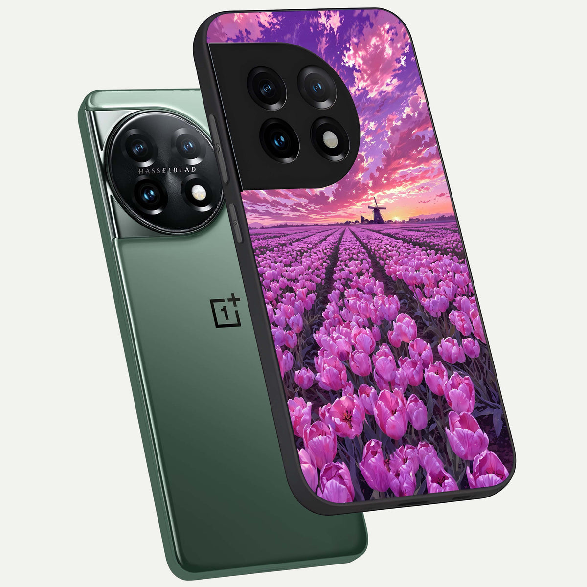  Lavender Dream Skies phone case For OnePlus 11 showing premium glass back cover with detailed artwork