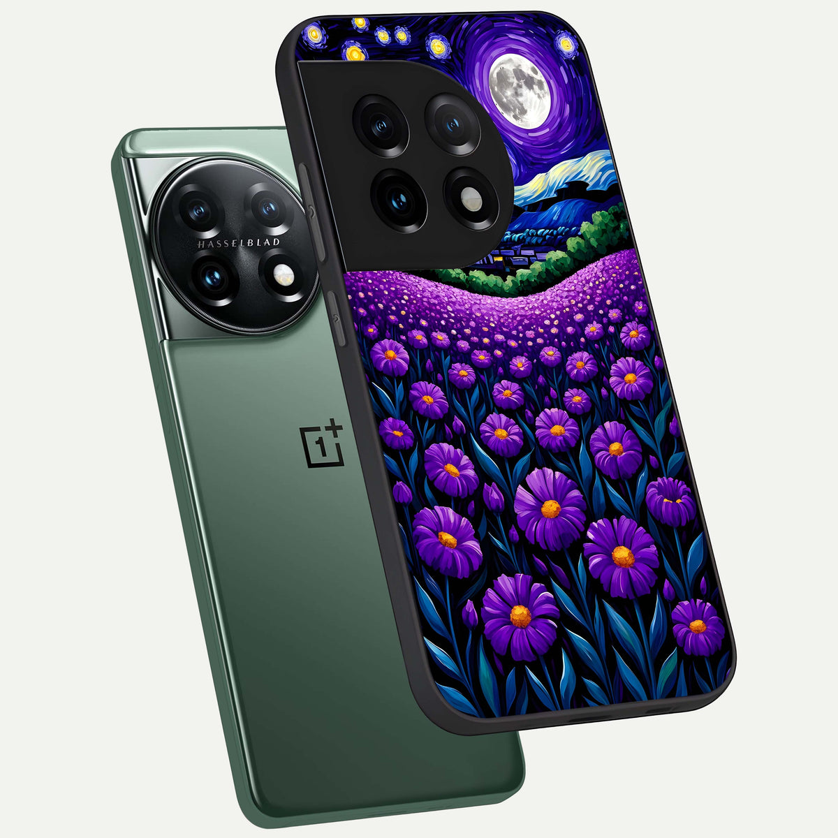  Lavender Moon Field phone case For OnePlus 11 showing premium glass back cover with detailed artwork