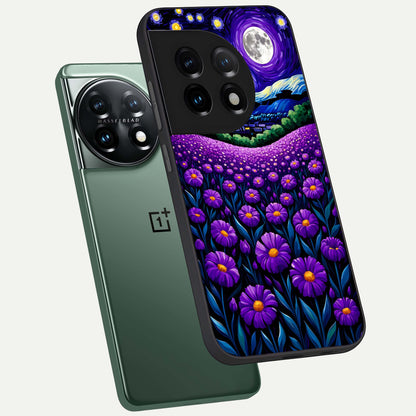 Lavender Moon Field phone case For OnePlus 11 showing premium glass back cover with detailed artwork