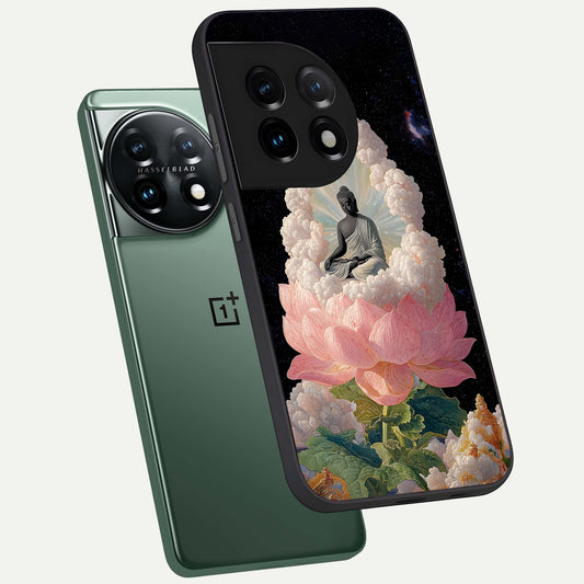  Lotus Divine Peace phone case For OnePlus 11 showing premium glass back cover with detailed artwork