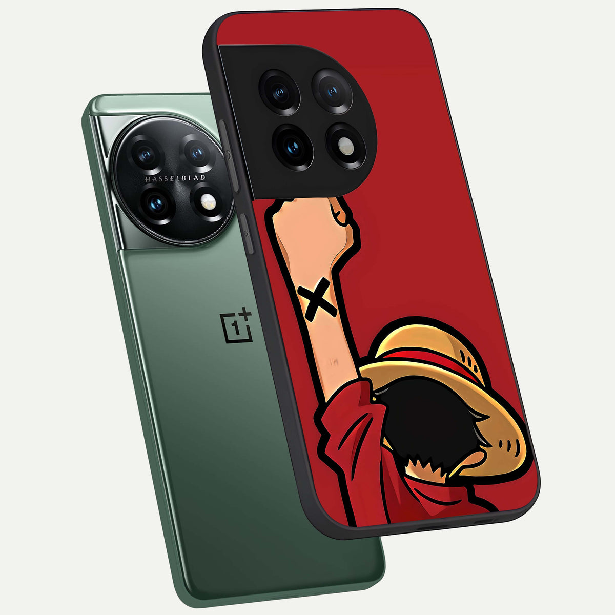  Luffy X Spirit phone case For OnePlus 11 showing premium glass back cover with detailed artwork