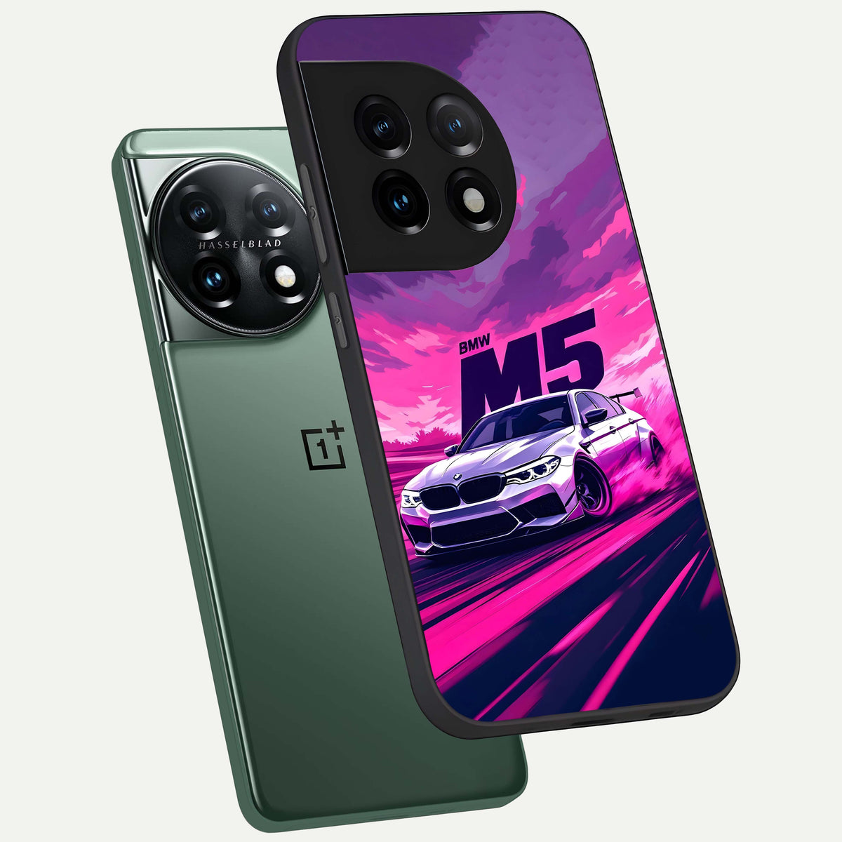  MS Neon Car phone case For OnePlus 11 showing premium glass back cover with detailed artwork