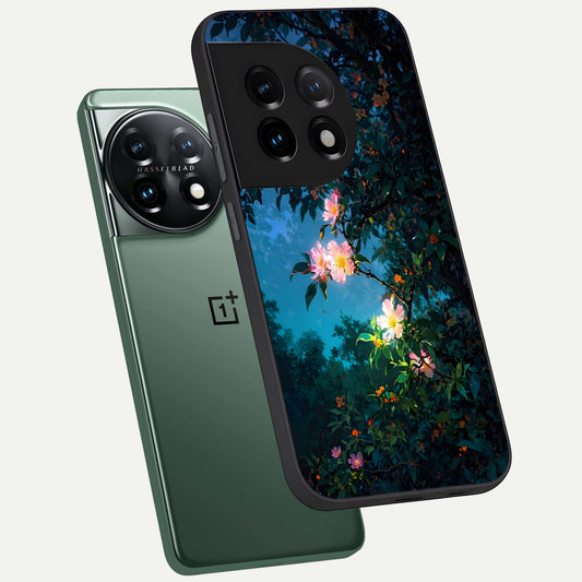  Midnight Bloom Glow phone case For OnePlus 11 showing premium glass back cover with detailed artwork