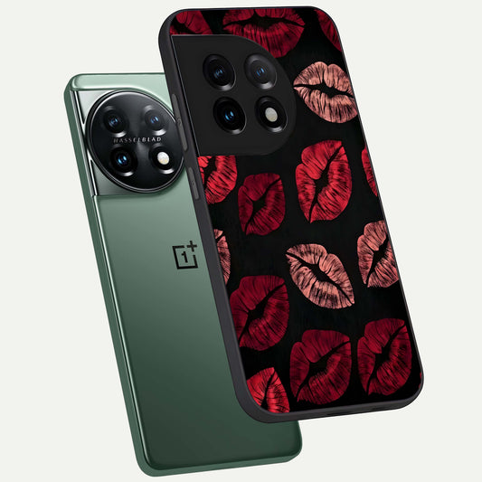  Midnight Kiss Love phone case For OnePlus 11 showing premium glass back cover with detailed artwork