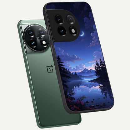  Midnight Lake Peace phone case For OnePlus 11 showing premium glass back cover with detailed artwork