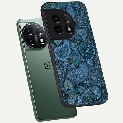  Midnight Paisley Glow phone case For OnePlus 11 showing premium glass back cover with detailed artwork