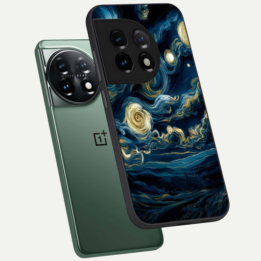  Midnight Sky Whirl phone case For OnePlus 11 showing premium glass back cover with detailed artwork