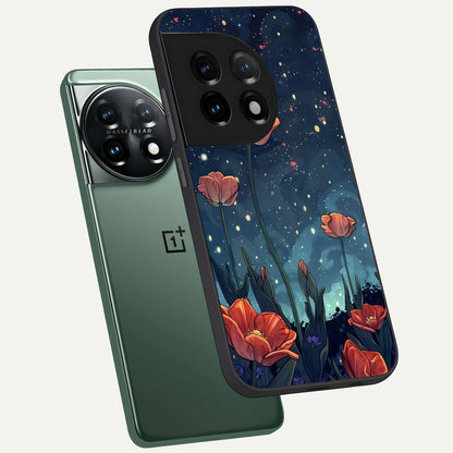  Midnight Tulip Glow phone case For OnePlus 11 showing premium glass back cover with detailed artwork