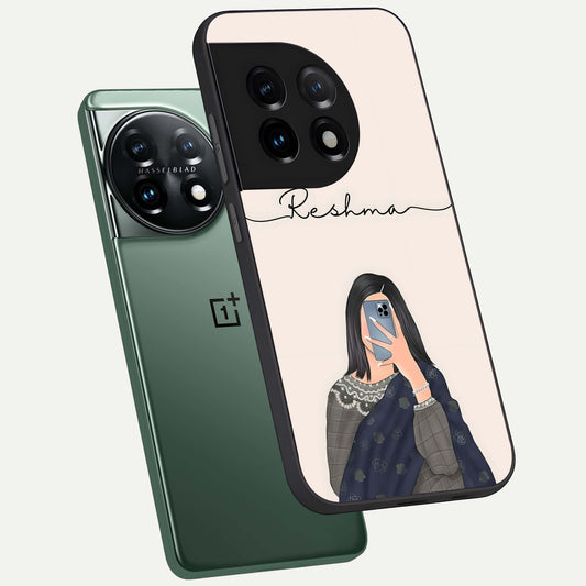 Mirror Mood Muse With Custom Name phone case For OnePlus 11 showing premium glass back cover with detailed artwork