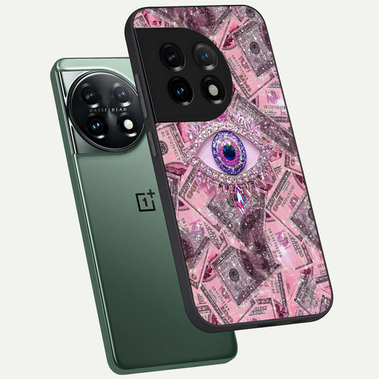  Money Eye Luxe phone case For OnePlus 11 showing premium glass back cover with detailed artwork